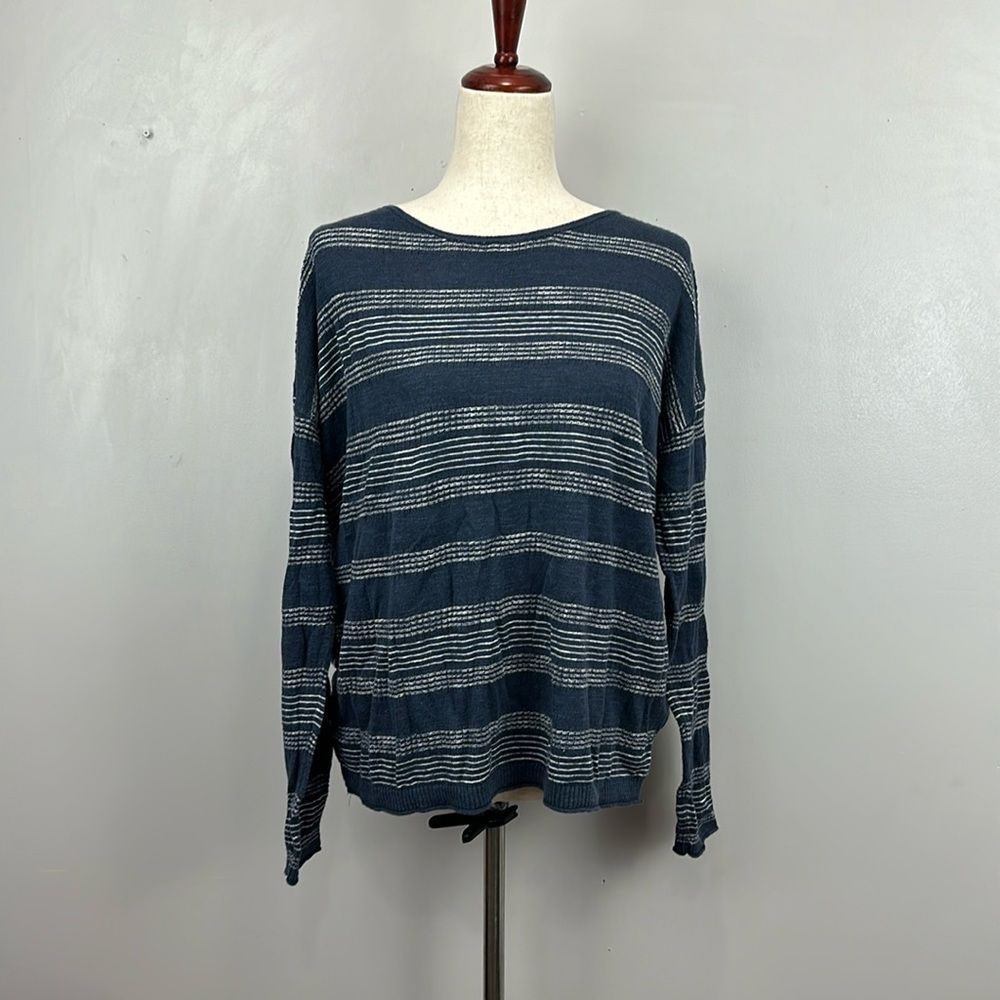 FAT FACE UK Blue Long Sleeve Linen Blend Top